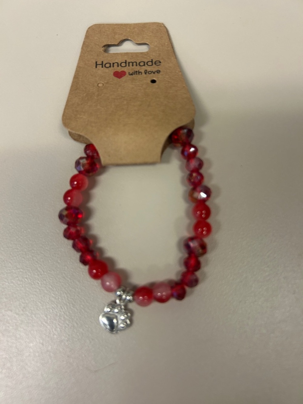 Handmade Red Beaded Bracelet with Paw Charm